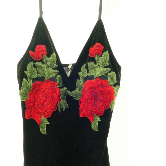 NWOT K Too Black Velvet with Roses Dress sz S - Picture 4 of 8